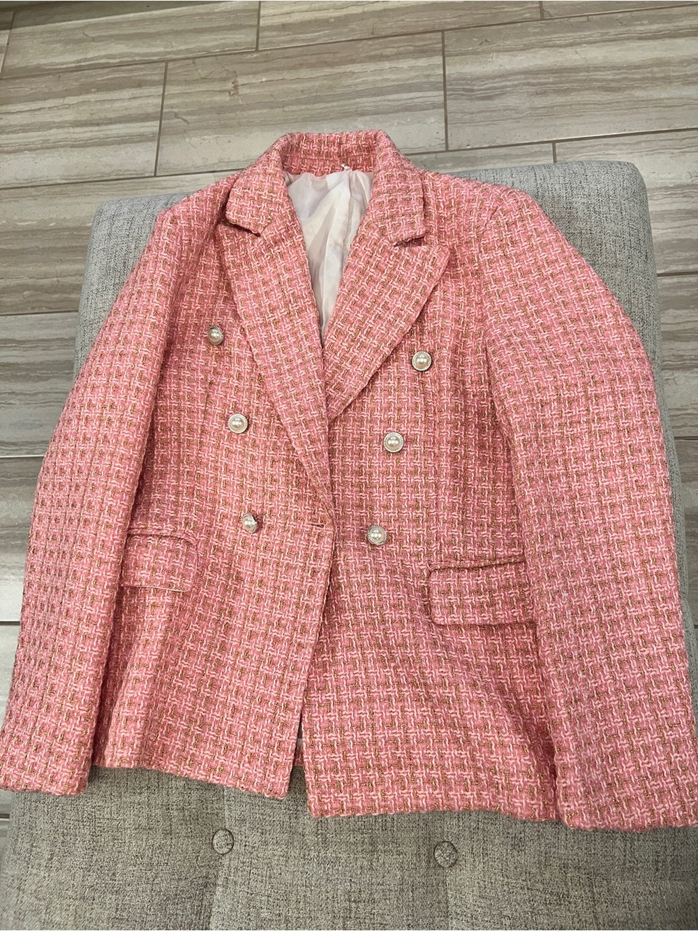 Women's Pink Double-Breasted Blazer Jacket Large